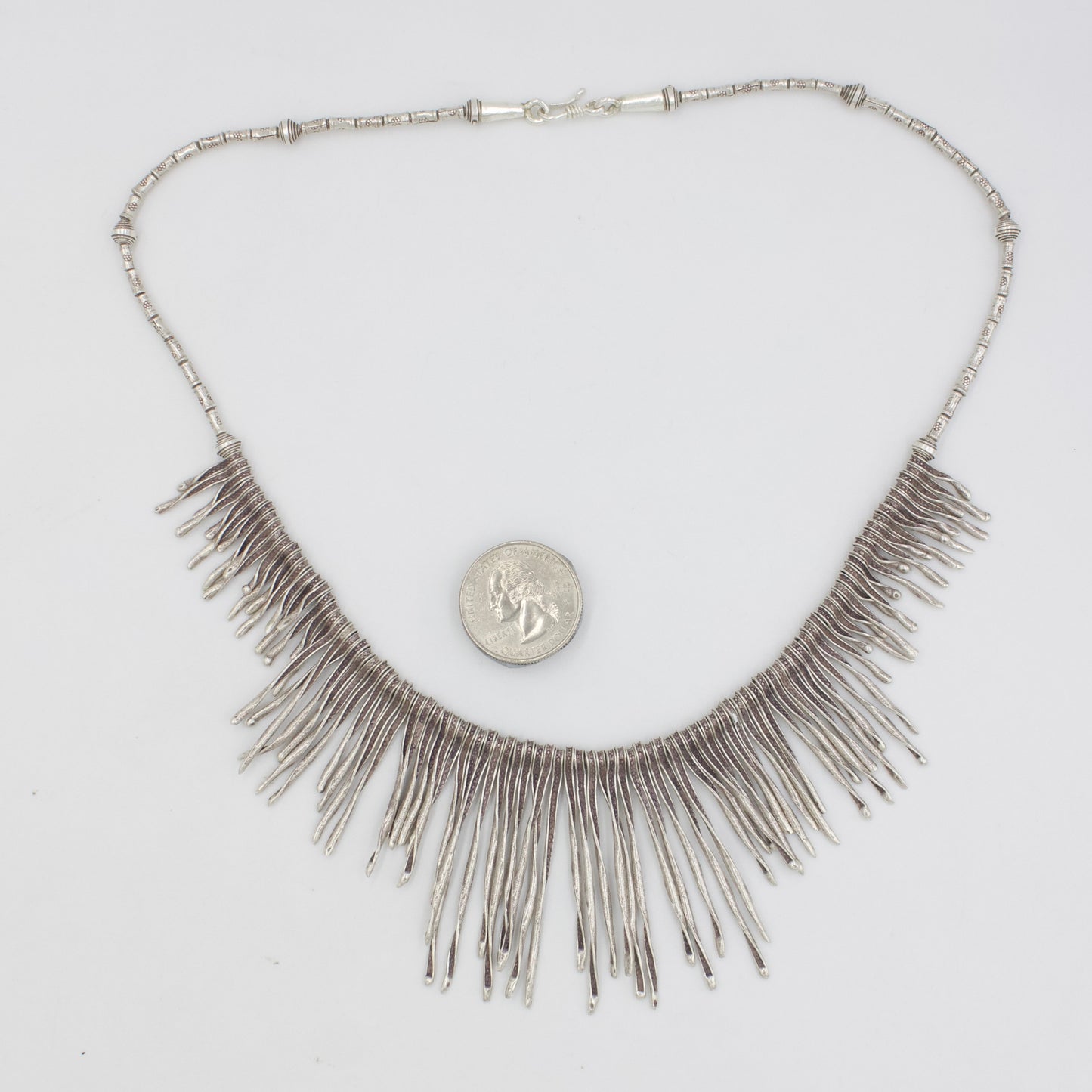 Statement Handmade Indonesian Waterfall Fringe Necklace in Sterling Silver