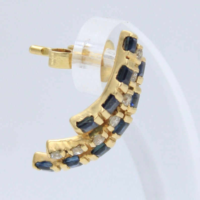 Elegant 1.64 TCW Natural Sapphire & Diamond Ear Cuff Stud Earring in 18K Gold