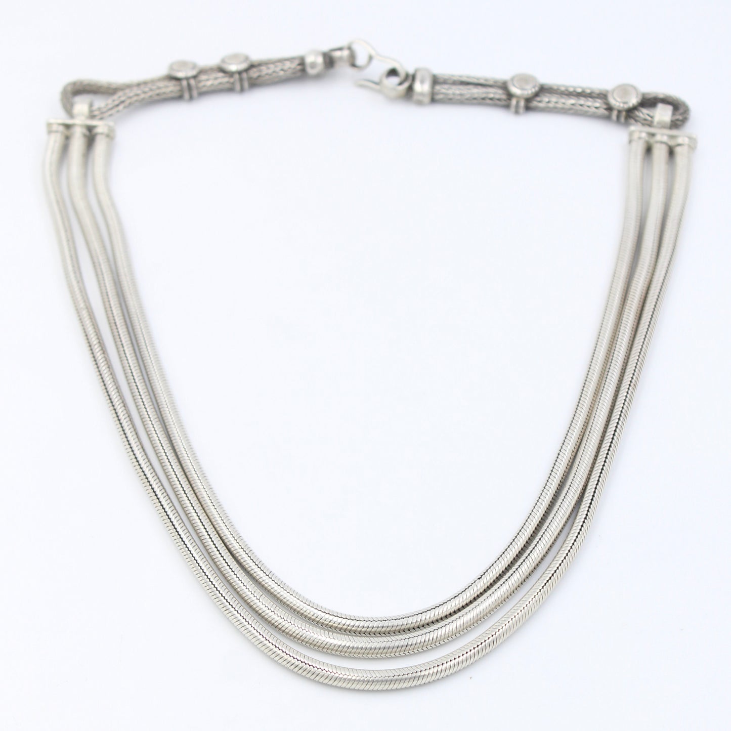 Vintage Handcrafted Tribal 3 Strand Layered Chain Sterling Silver Necklace