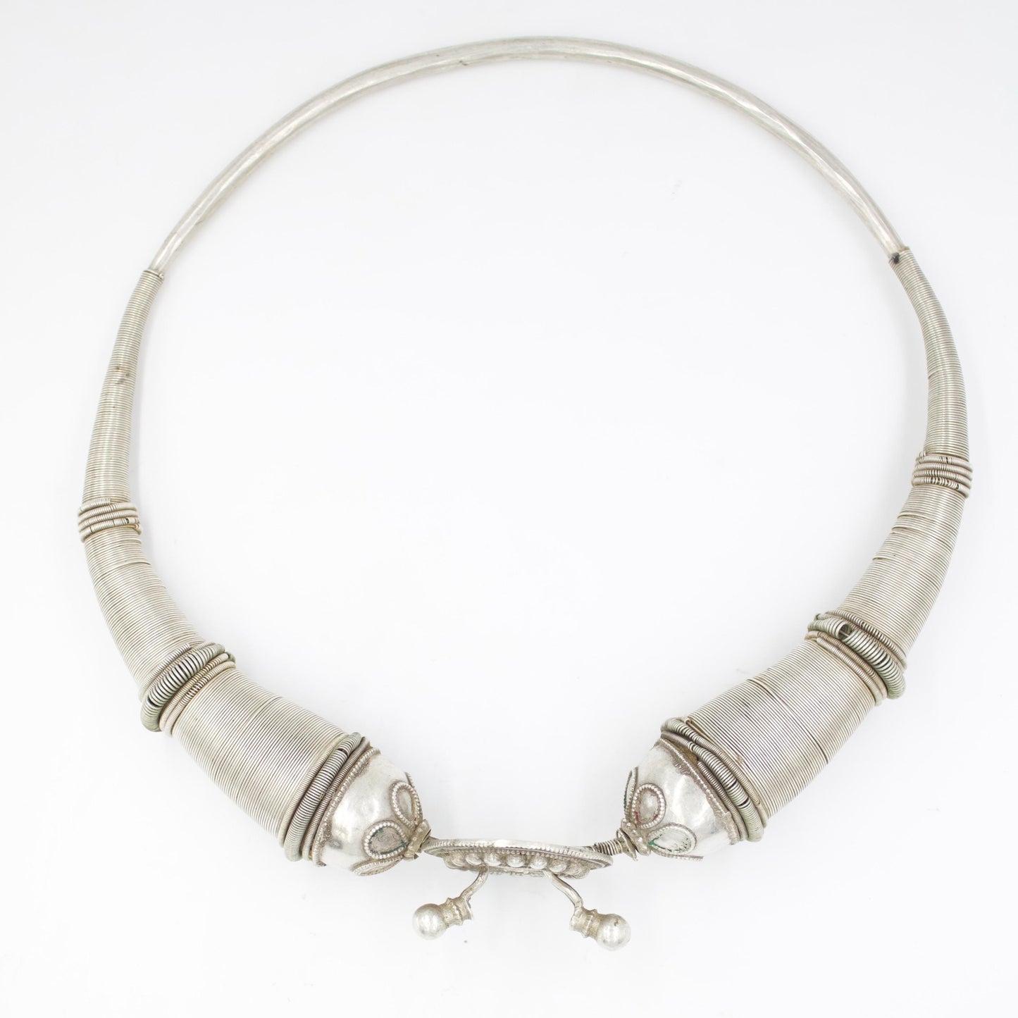 Antique Rajasthani Tribal Hasli Collar Statement Necklace in Silver