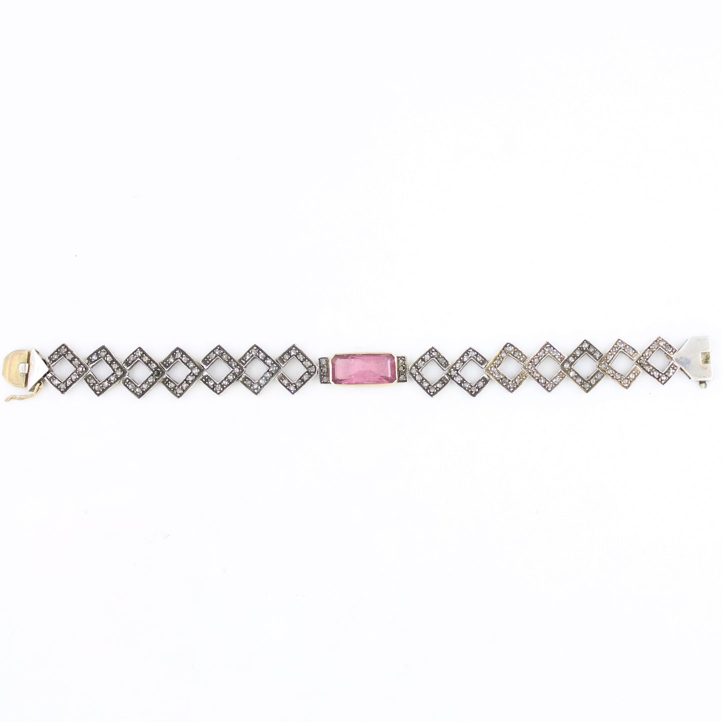 Victorian 5.91 TCW Pink Tourmaline and Diamond Bracelet in 14K Gold & Sterling Silver