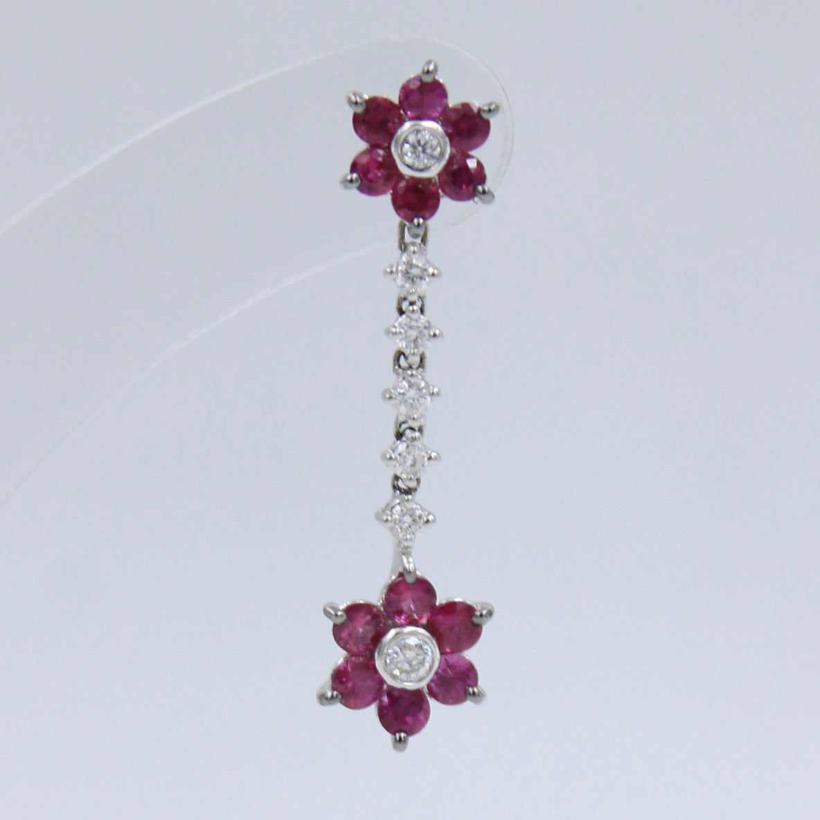 Elegant 2.13 TCW Natural Untreated Ruby & Diamond Floral Drop Earring in 18K White Gold