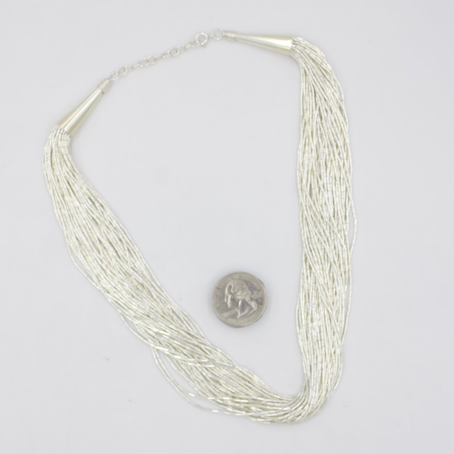 Handmade Indonesian Multistrand Beaded Necklace in Sterling Silver