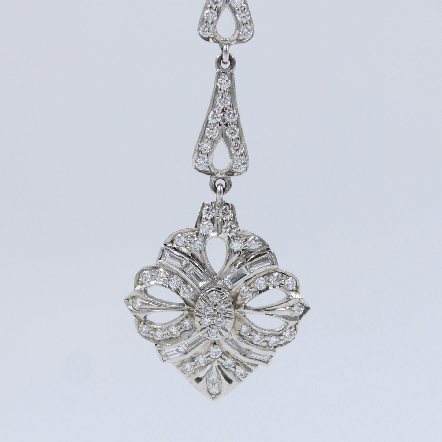 Vintage Art Deco 2.49 CT Natural Diamond Statement Drop Earring 18K White Gold