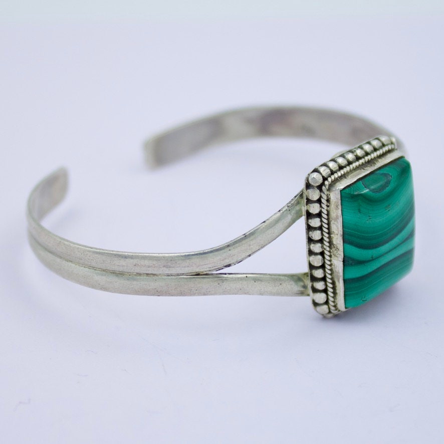 Handmade Malachite Statement Cuff Bracelet in Sterling Silver