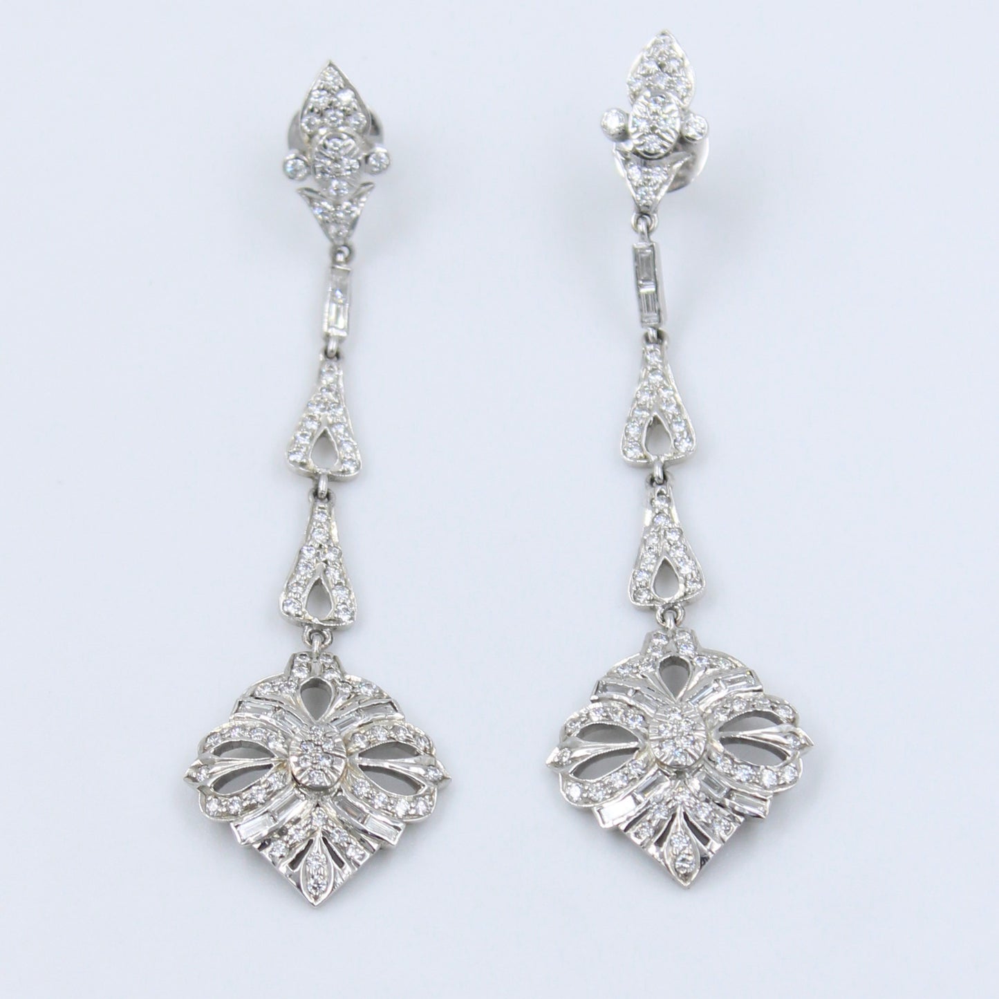 Vintage Art Deco 2.49 CT Natural Diamond Statement Drop Earring 18K White Gold