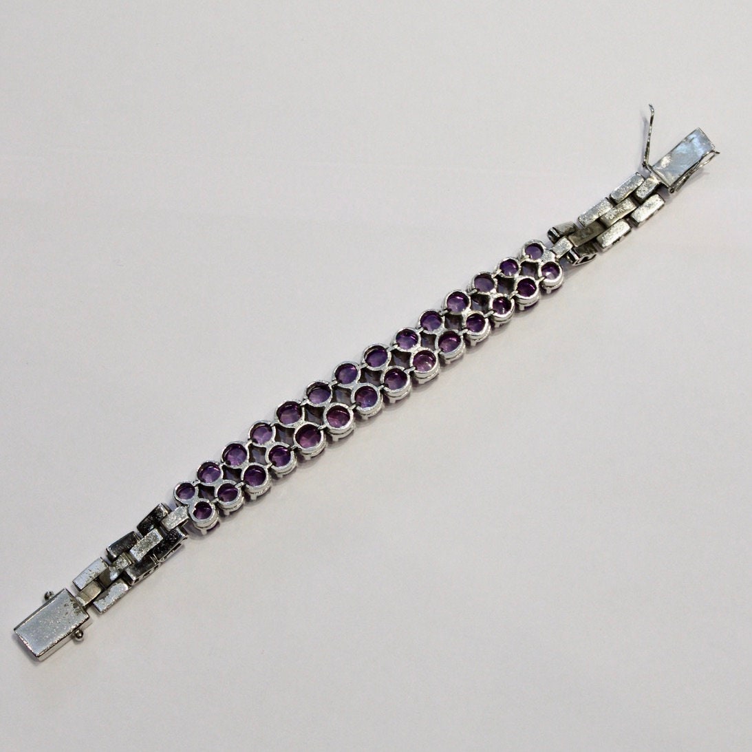 Two Line Natural Amethyst Statement Bracelet