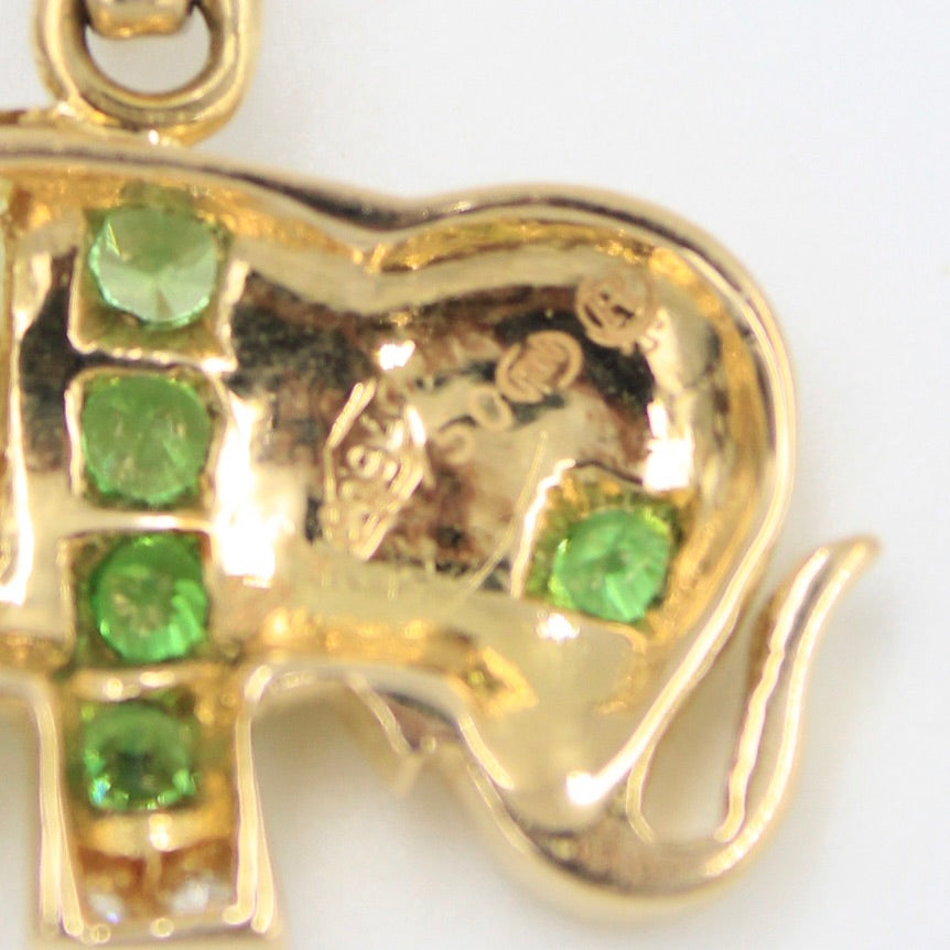 Minimalist 0.70 TCW Tsavorite, Yellow Sapphire & Diamond Elephant Pendant in 18K Gold