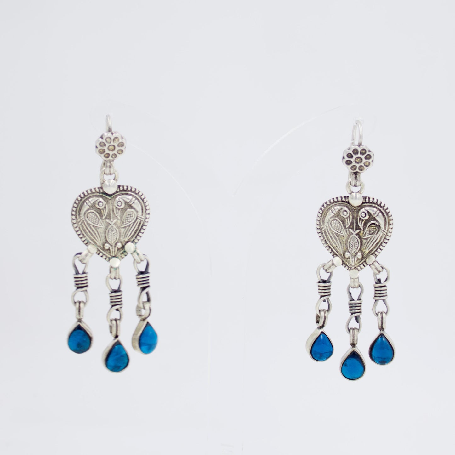 Handmade Rhinestone Peacock Drop Earrings in Sterling Silver