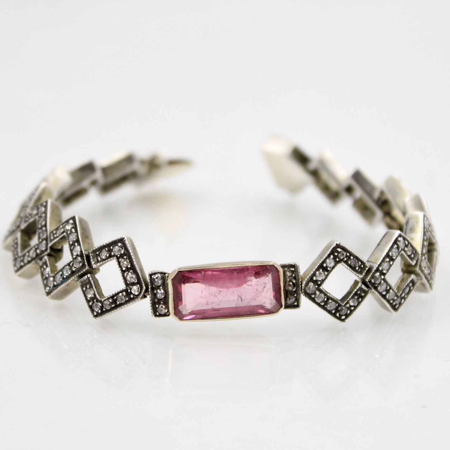 Victorian 5.91 TCW Pink Tourmaline and Diamond Bracelet in 14K Gold & Sterling Silver