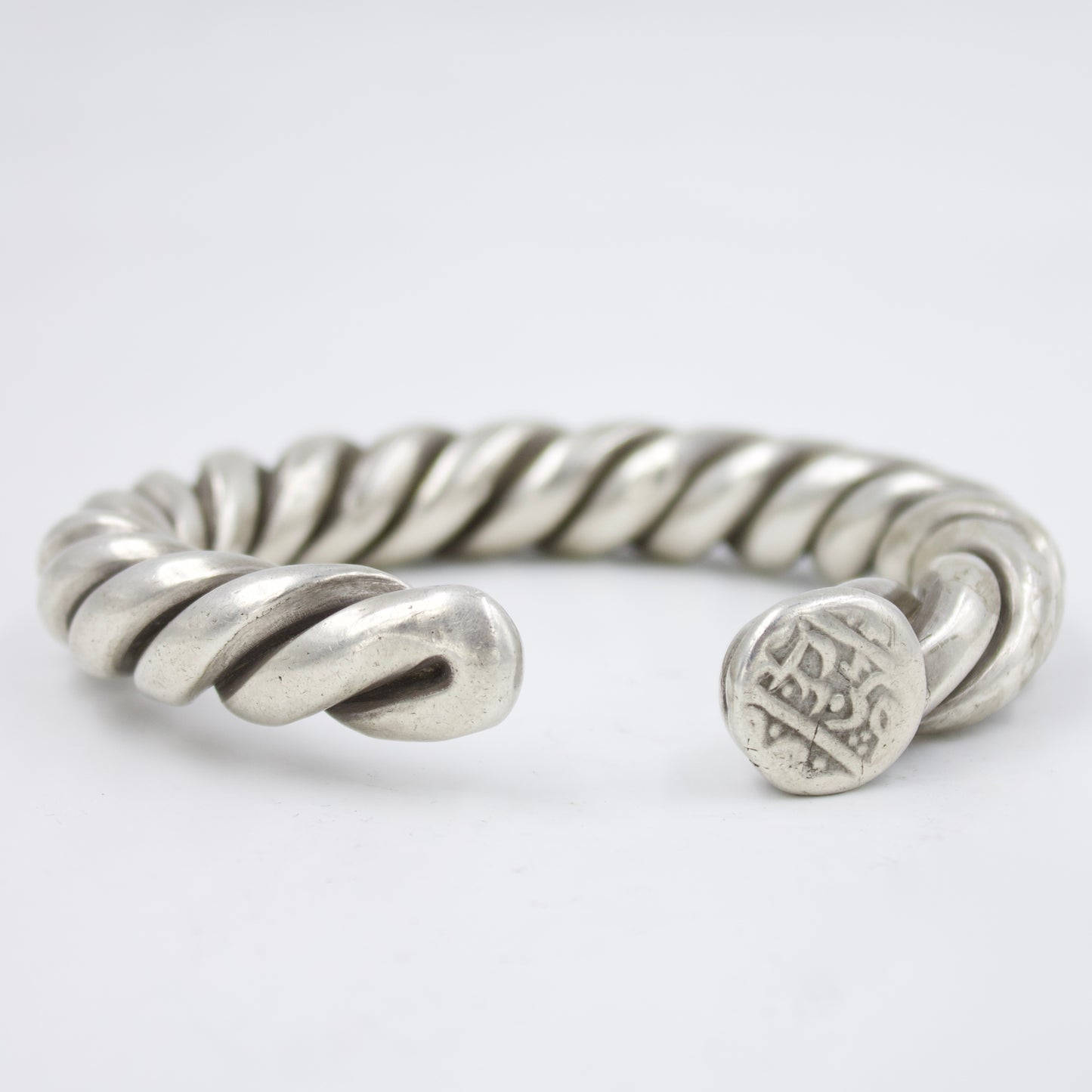 Antique Mughal Urdu Etched Twisted Silver Cuff Bracelet | 1910's Museum Piece