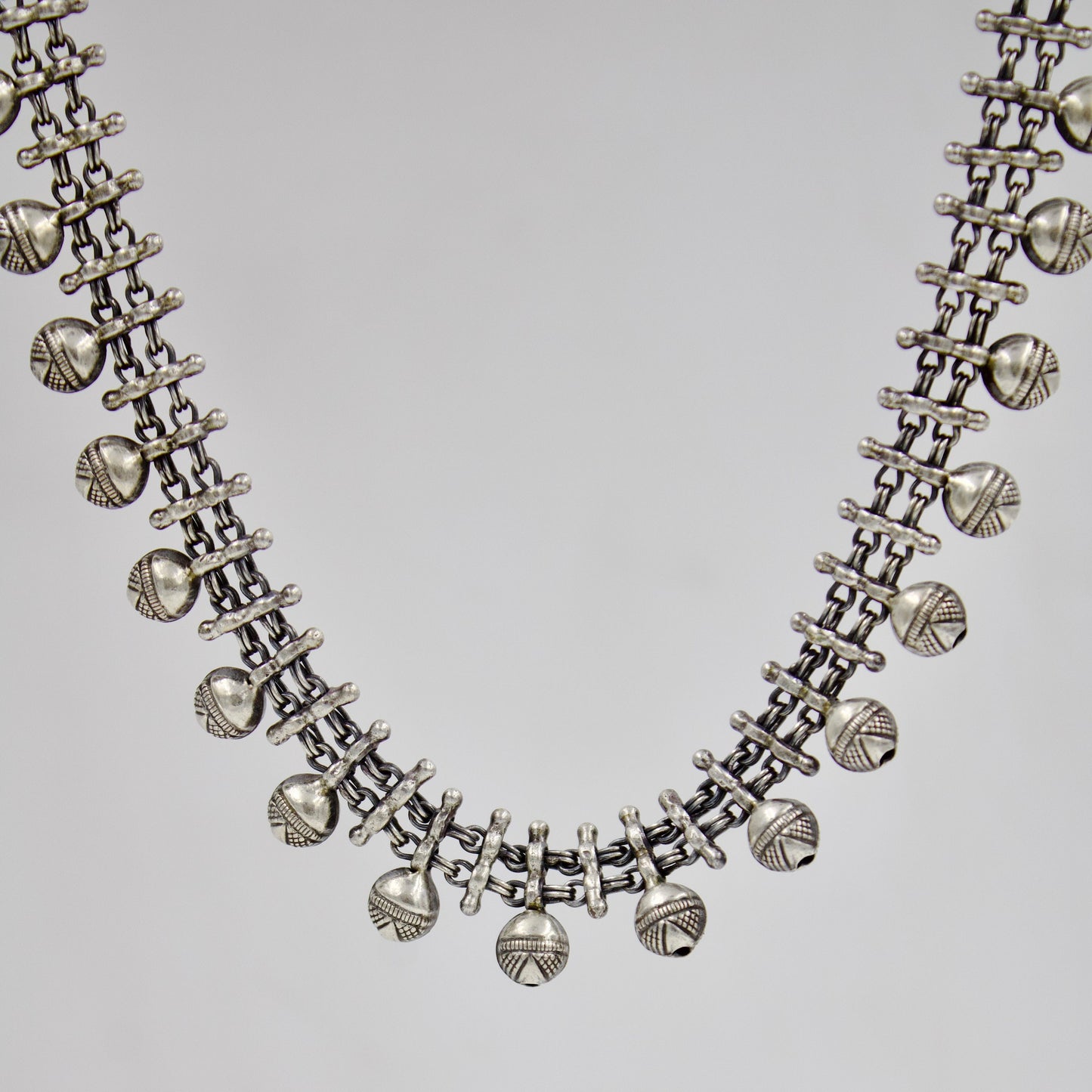 Handmade Rajasthani Tribal Ball Statement Necklace in Sterling Silver