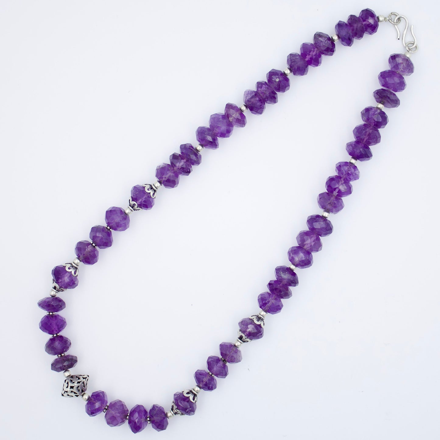 Vintage Amethyst Beaded Statement Necklace in Sterling Silver