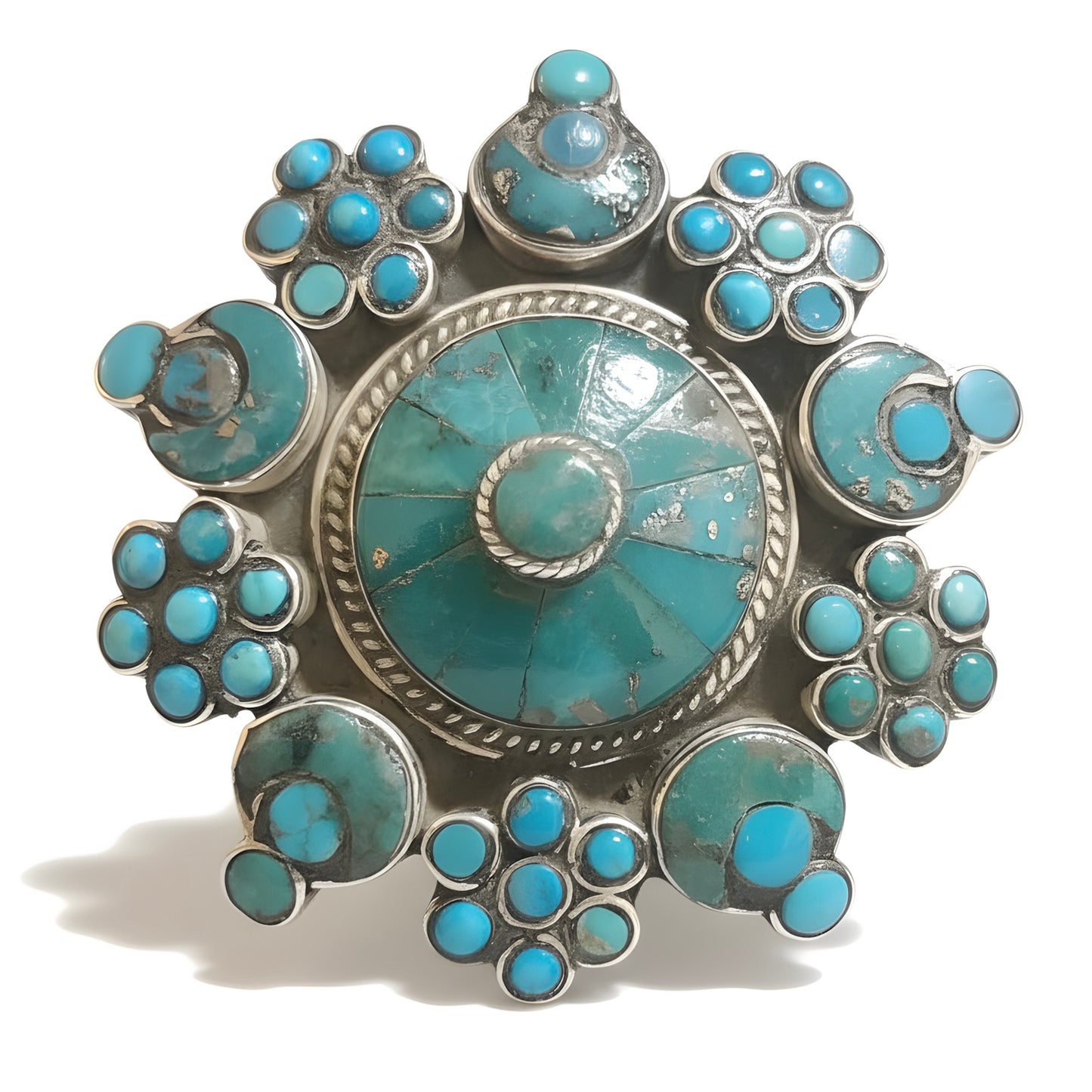 Vintage Tibetan Natural Turquoise Cocktail Ring in Sterling Silver