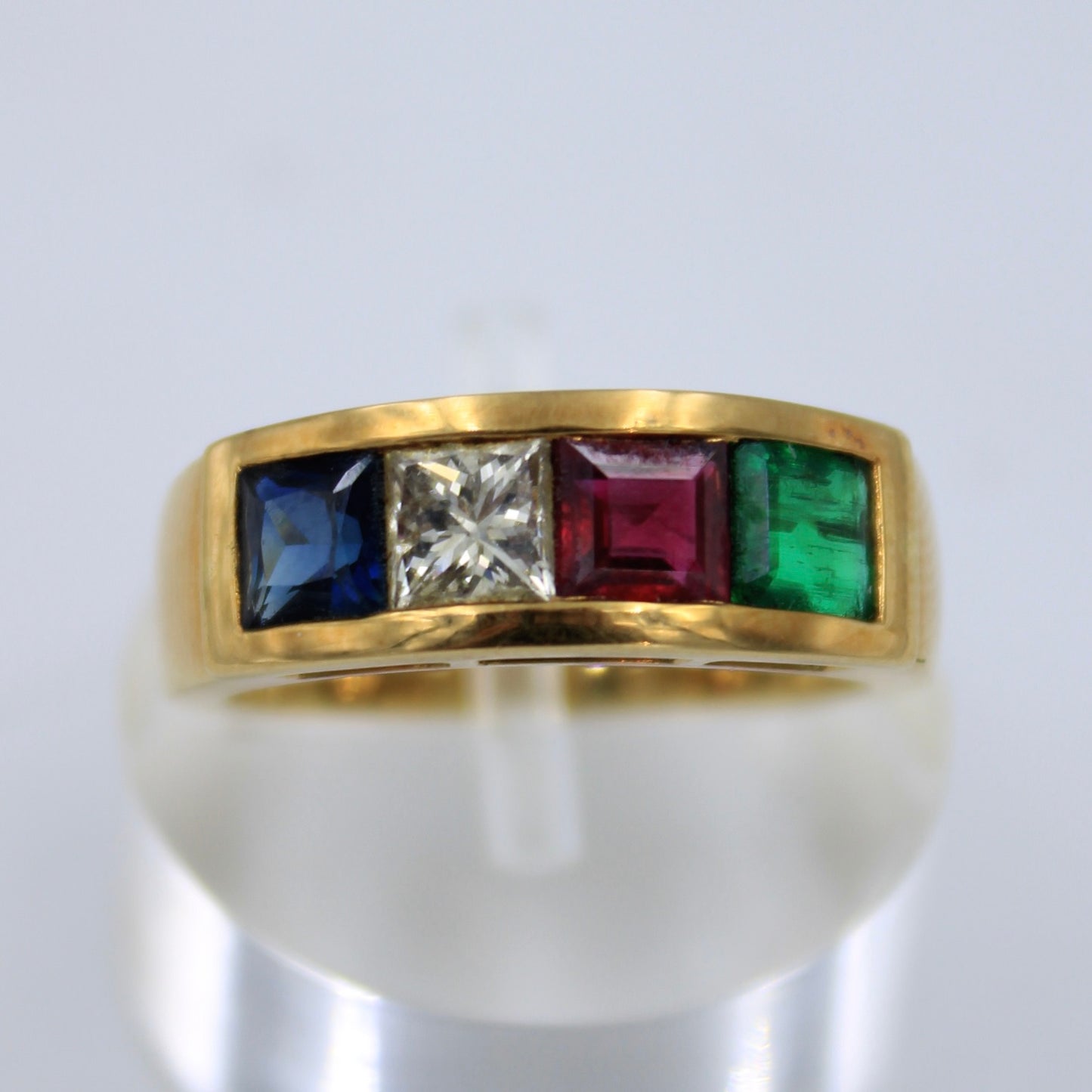 Natural AAA 2.22 TCW Diamond, Ruby, Emerald & Sapphire Statement Ring 18K Gold