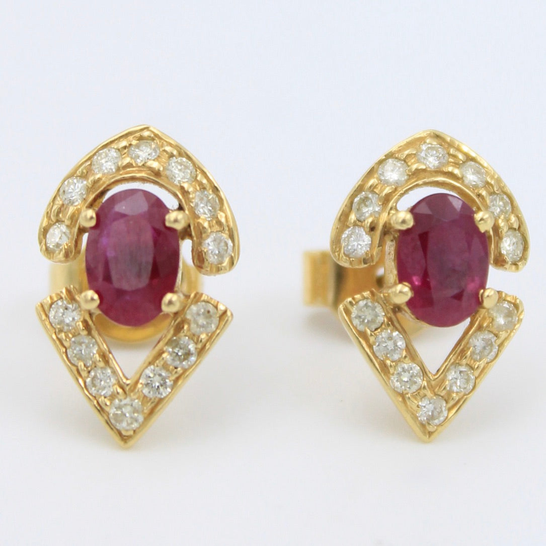 Elegant 2.28 TCW Natural Ruby and Diamond Stud Earring in 18K Yellow Gold