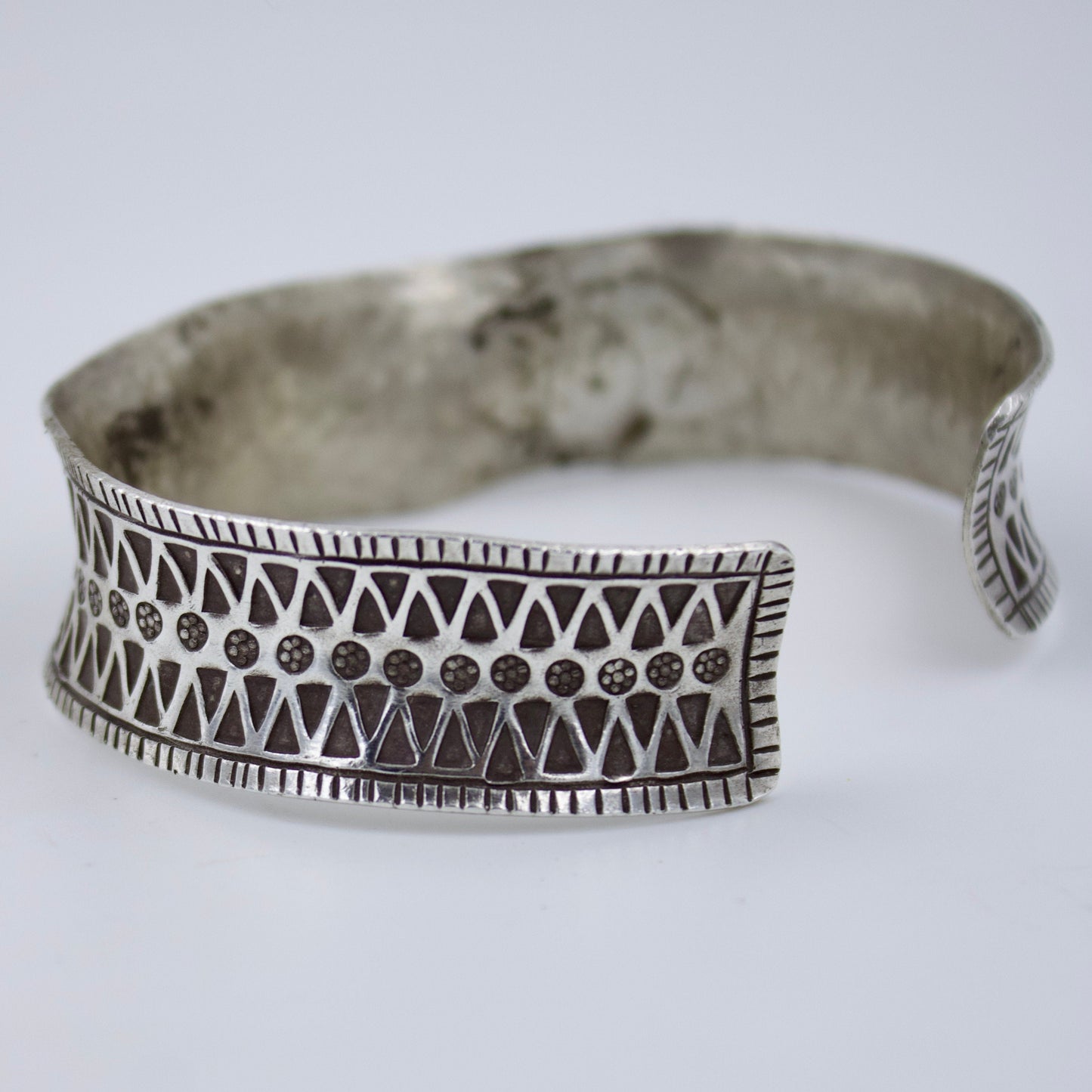 Indonesian Misshapen Hand Etched Statement Cuff Bracelet in Sterling Silver