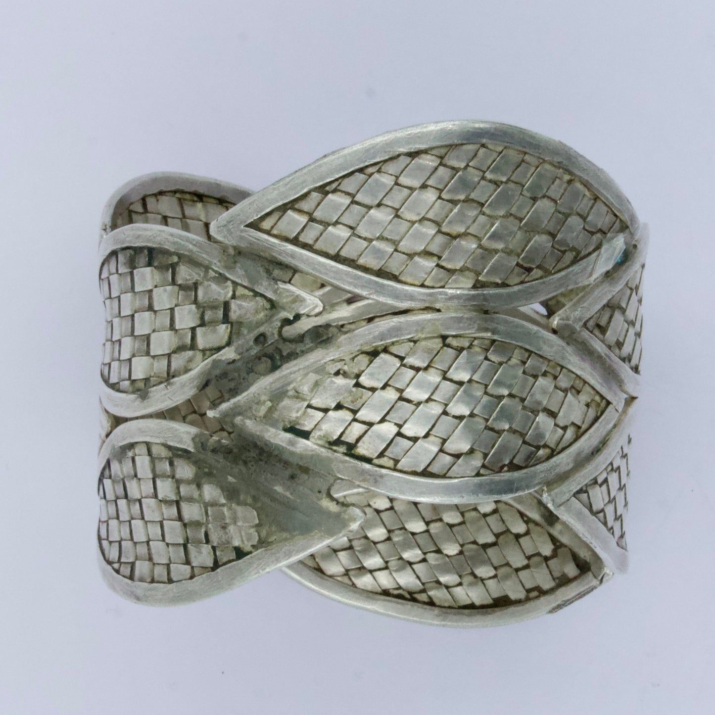 Vintage Indonesian Mesh Work Broad Bracelet in Sterling Silver
