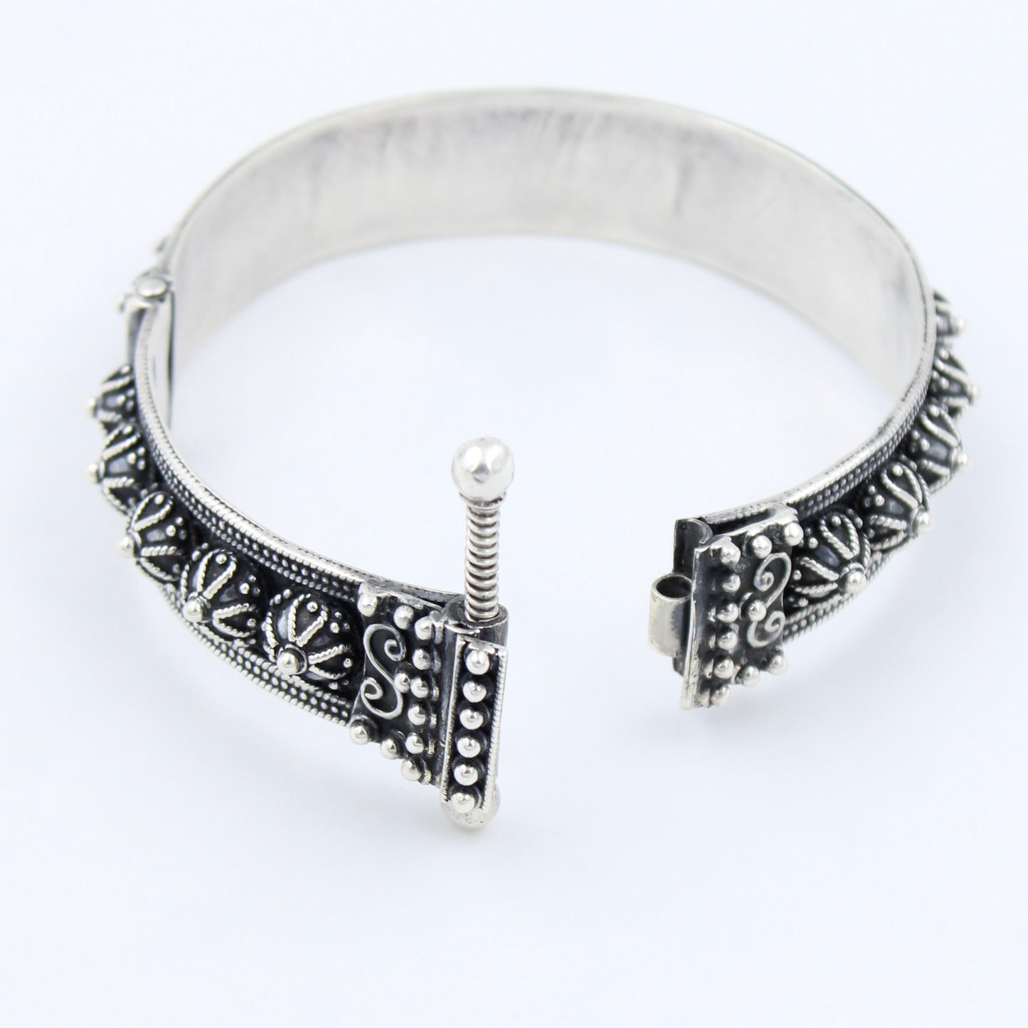 Hand Etched Kada Bangle Bracelet in Sterling Silver