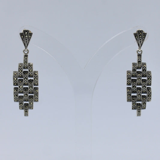 Unique Art Deco Style Marcasite Statement Earrings in Sterling Silver