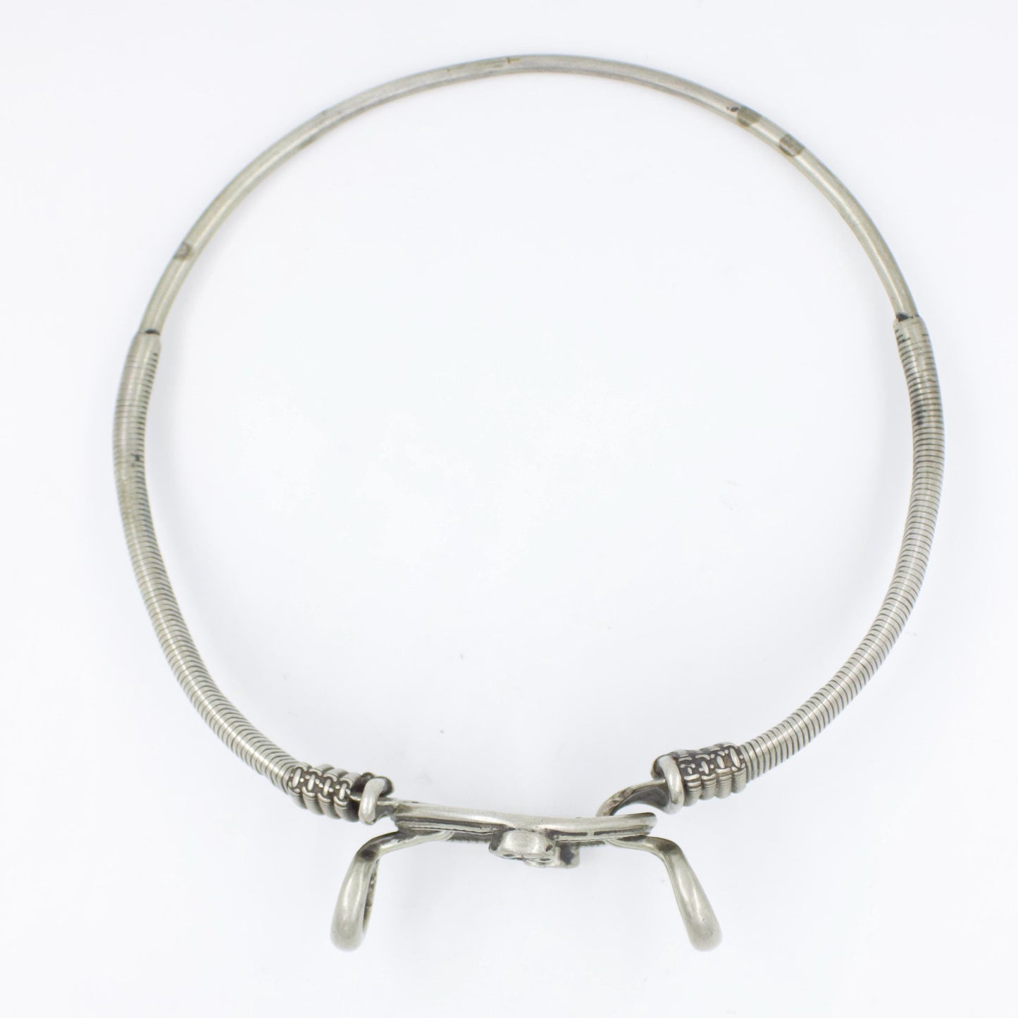Antique Rajasthani Tribal Hasli Collar Statement Necklace in Silver