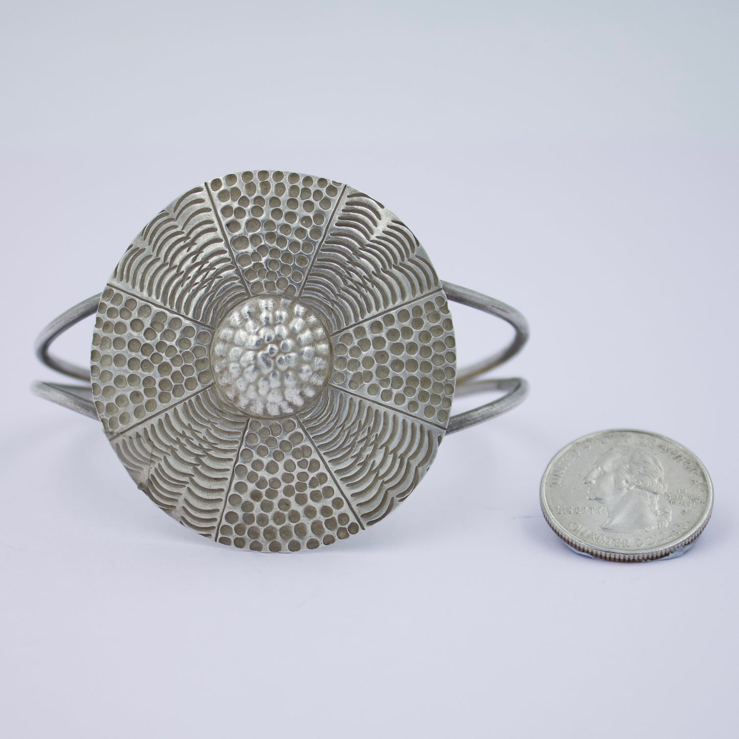 Vintage Indonesian Hammer Work Handmade Cuff Bracelet in Sterling Silver