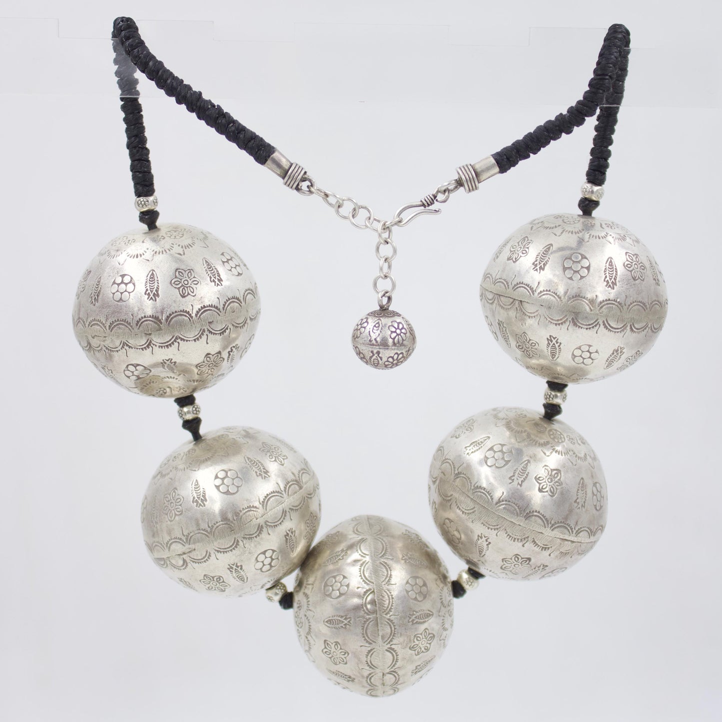 Handmade Indonesian Etched Ball Necklace in Sterling Silver