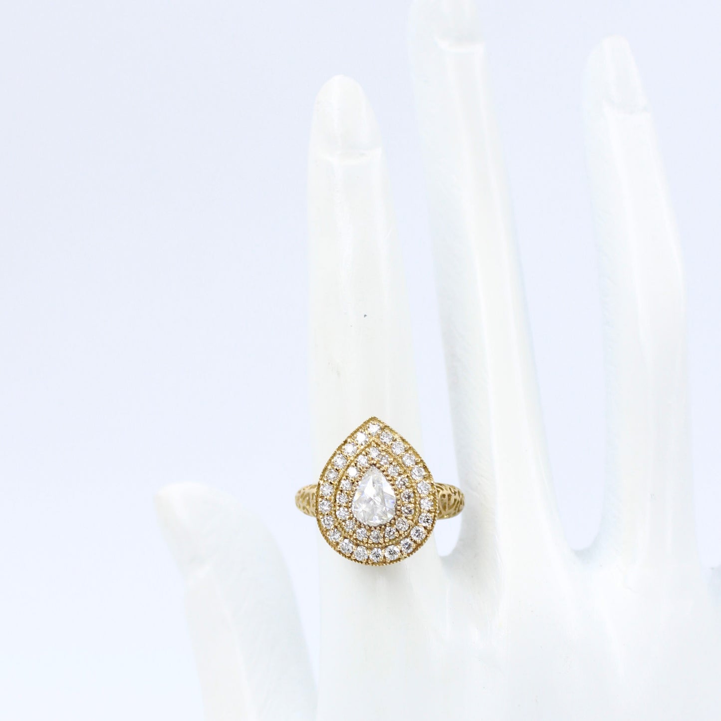 Natural 0.93 Ct Rose Cut & Round Diamond Filigree Work Cocktail Ring in 18K Brushed YellowGold