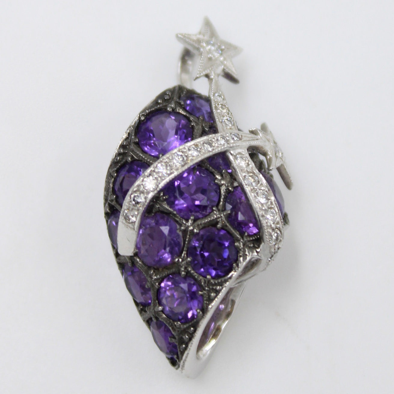 Unique 4.31 Ct Natural Amethyst and Diamond Pendant in 18K White & Black Gold