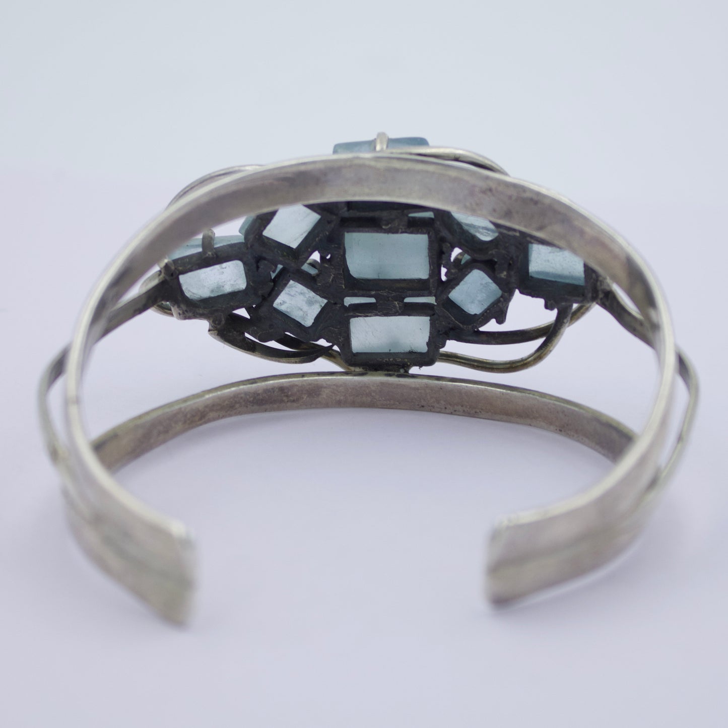 Vintage Aquamarine Statement Cuff Bracelet in Sterling Silver