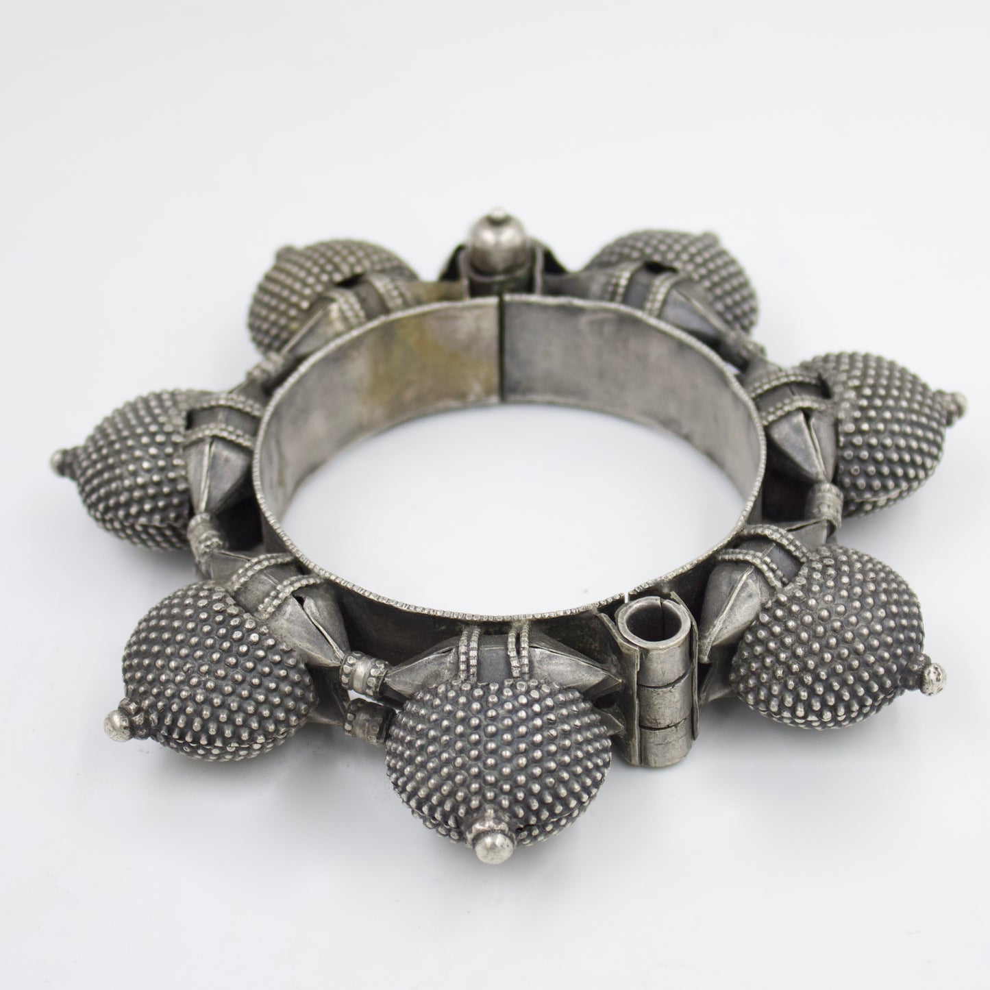 Antique Rajasthani Handmade Dome Hinged Bangle in Silver | 1910 Collectors Piece