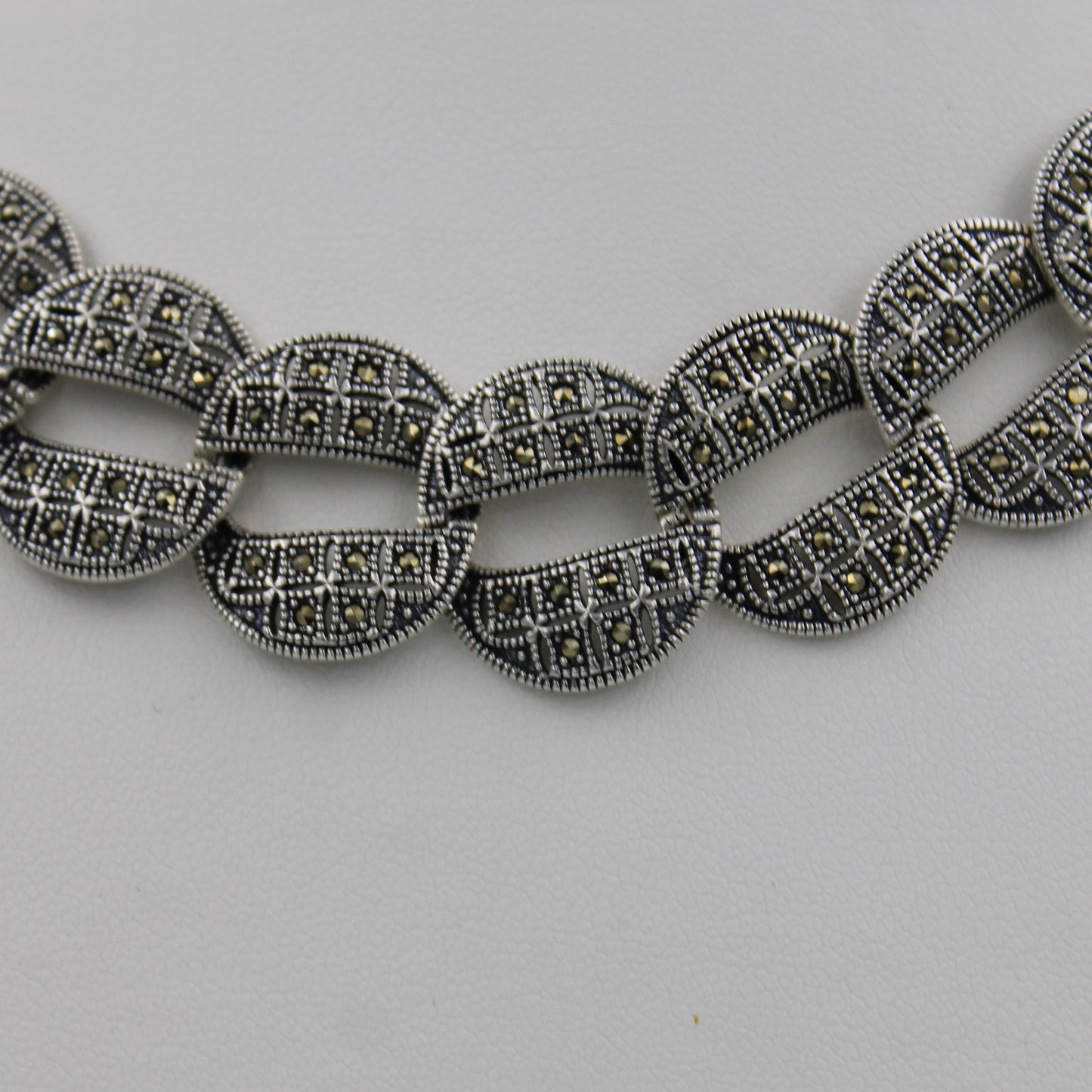 Statement Marcasite Cuban Link Necklace & Earring Set in Sterling Silver