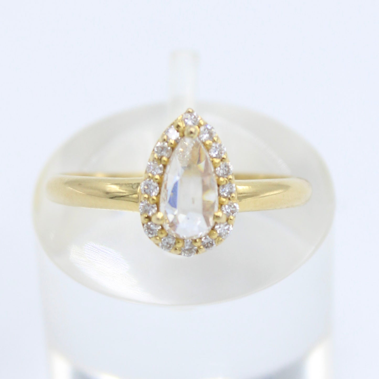 Natural 0.69 Ct Rose Cut Pear Diamond Halo Ring in 18K Gold
