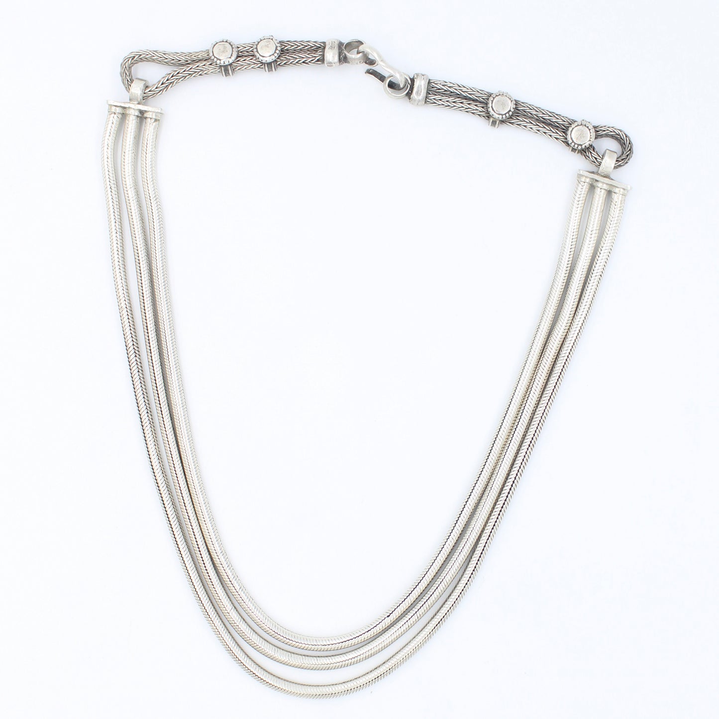 Vintage Handcrafted Tribal 3 Strand Layered Chain Sterling Silver Necklace