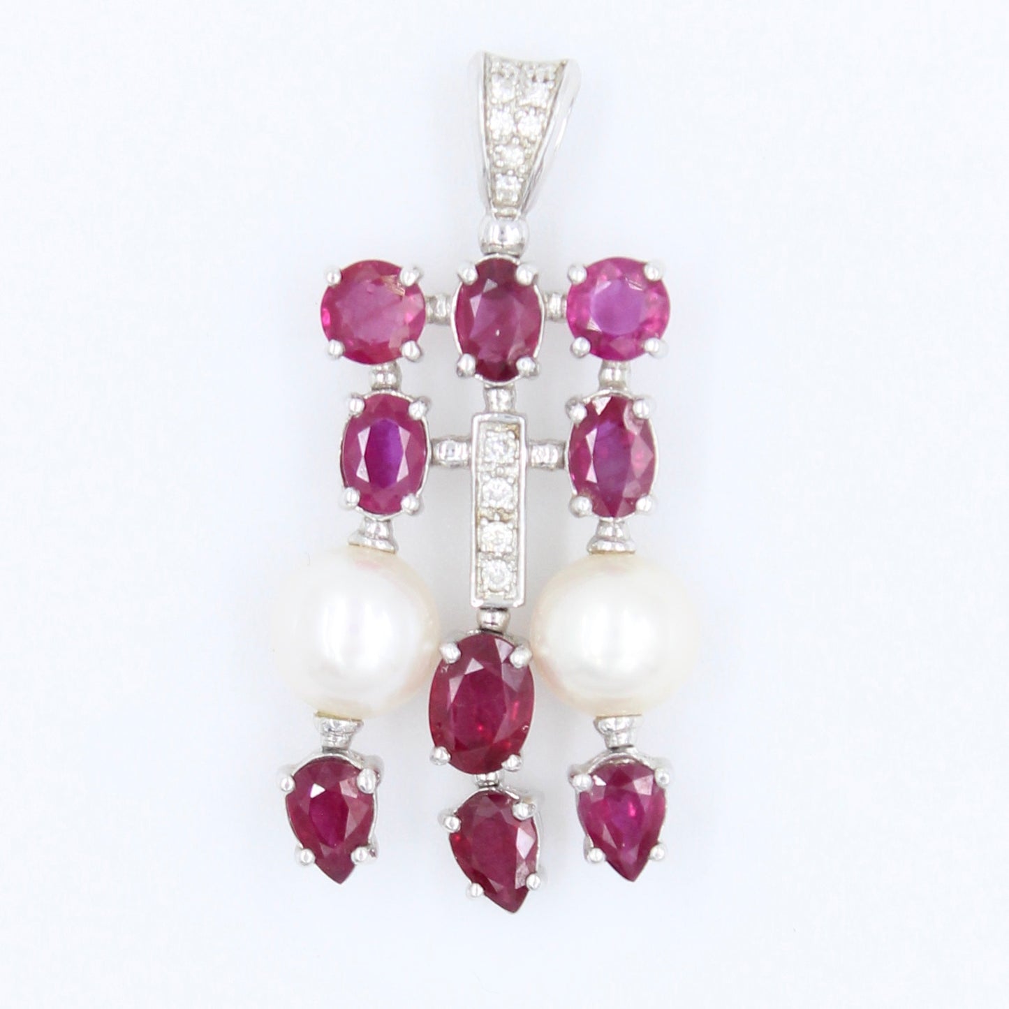 Natural 8.78 Ct AAA Red Ruby, Pearl & Diamond Statement Pendant