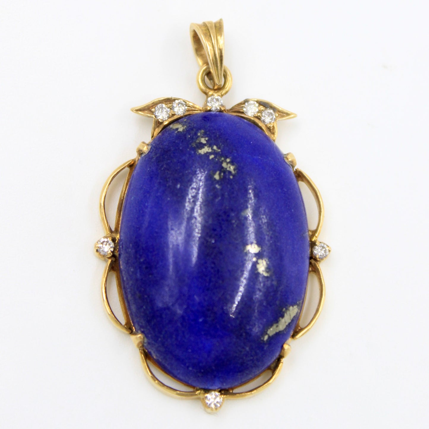 Vintage 21.7 TCW Afghan Lapis Lazuli & Natural Diamond Pendant in 18K Yellow Gold