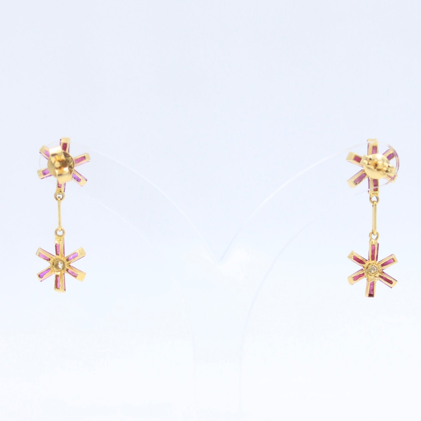 Elegant 1.26 TCW Natural Untreated Ruby & Diamond Floral Drop Earring in 18K Yellow Gold