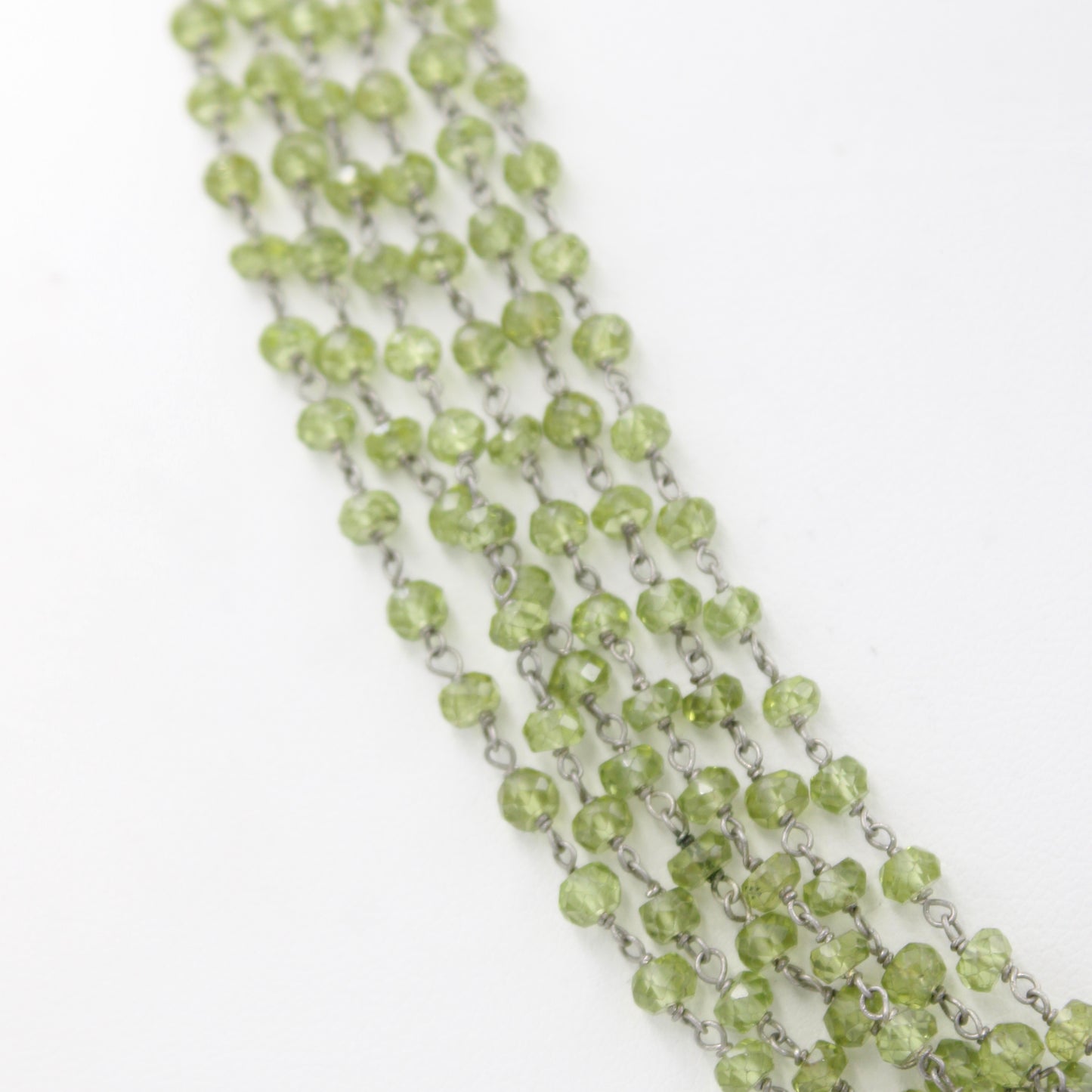 Vintage Natural Peridot 5 Strand Beaded Necklace in Sterling Silver
