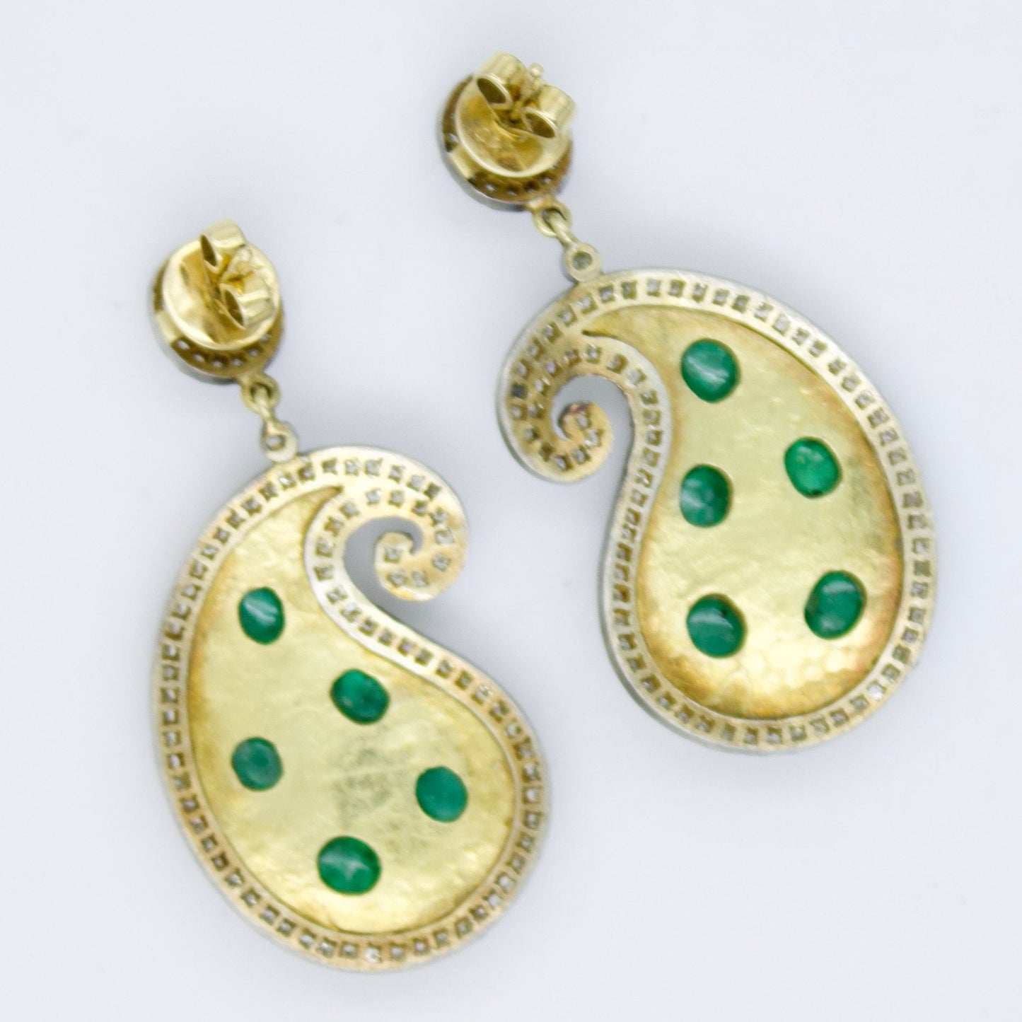Victorian Emerald & Diamonds Handmade Mango Earrings in 14K Gold and Sterling Silver