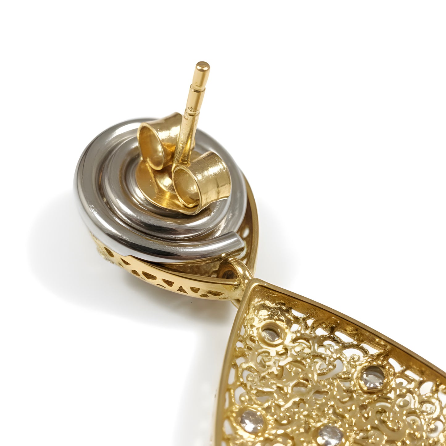 Statement 0.77 Ct Natural Diamond Filigree Work Drop Earrings in 18K Yellow Gold