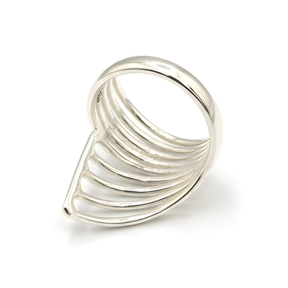 Handmade Spiral Broad Statement Ring in Sterling Silver Adjustable Size