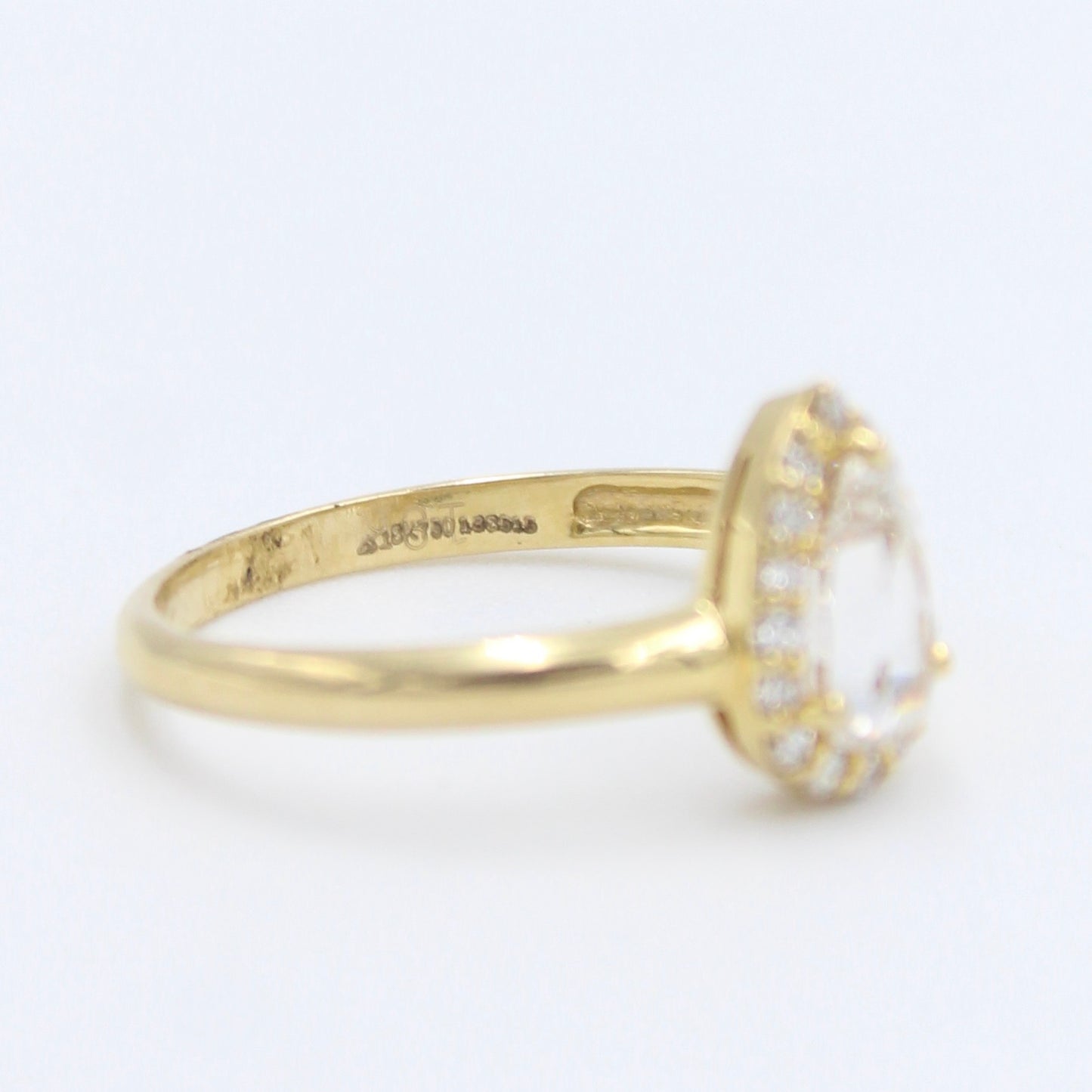 Natural 0.69 Ct Rose Cut Pear Diamond Halo Ring in 18K Gold