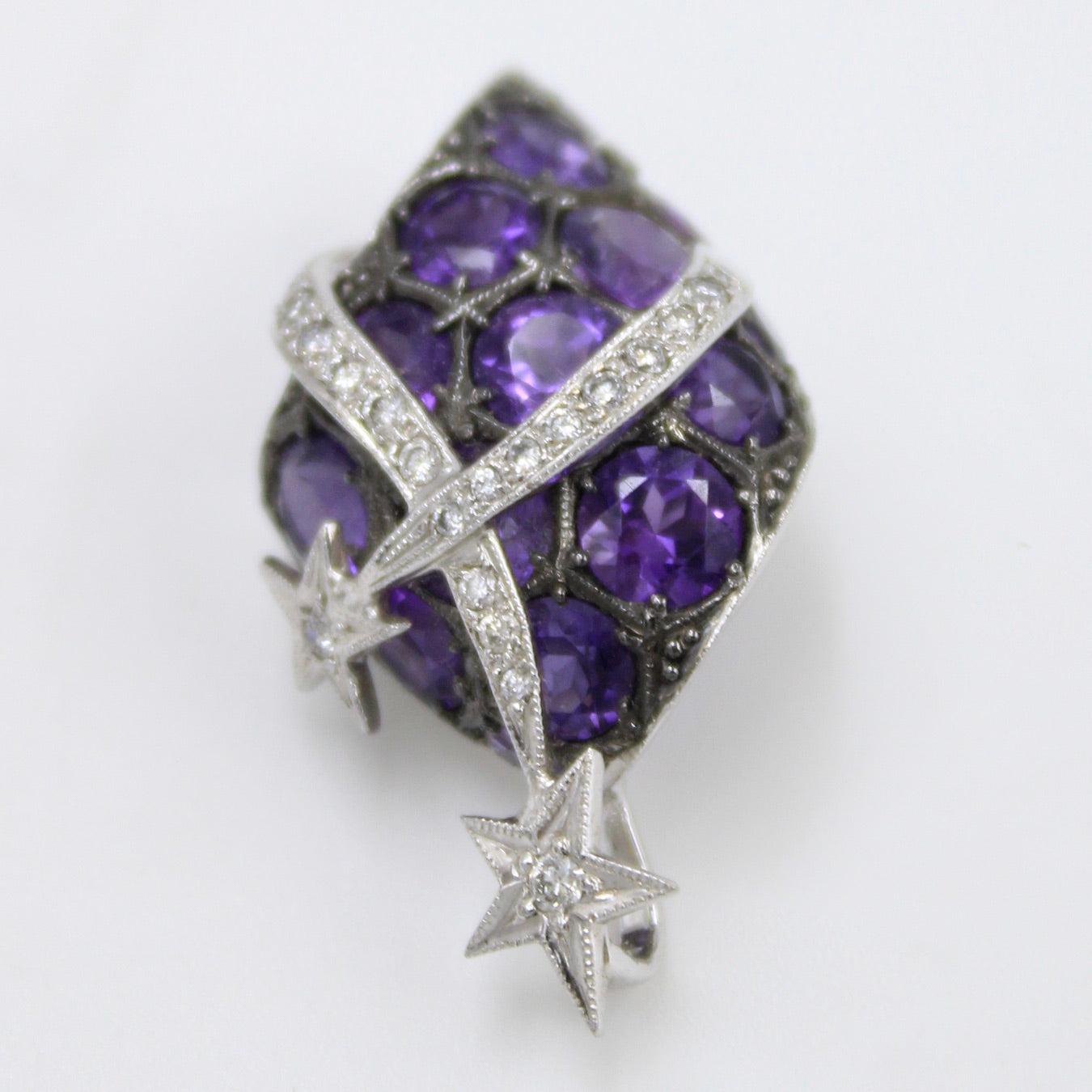 Unique 4.31 Ct Natural Amethyst and Diamond Pendant in 18K White & Black Gold