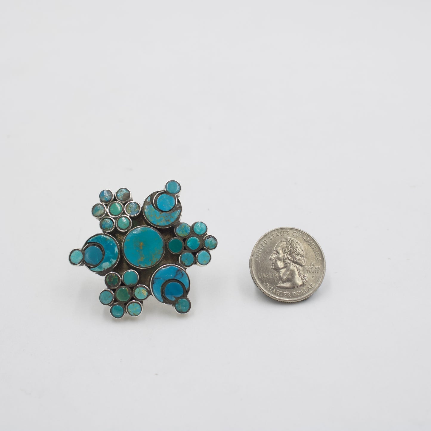 Bohemian Turquoise Cluster Statement Ring in 925 Sterling Silver | Size 7.5