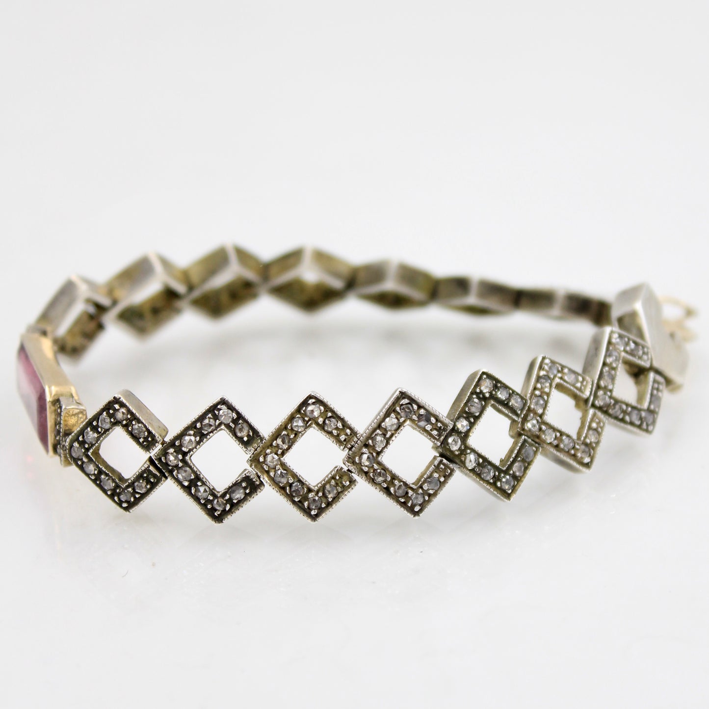 Victorian 5.91 TCW Pink Tourmaline and Diamond Bracelet in 14K Gold & Sterling Silver
