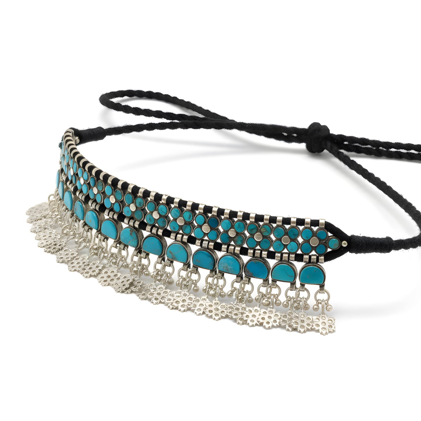 Vintage Tibetan Natural Turquoise Statement Choker Necklace in Sterling Silver