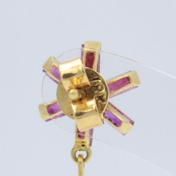 Elegant 1.26 TCW Natural Untreated Ruby & Diamond Floral Drop Earring in 18K Yellow Gold