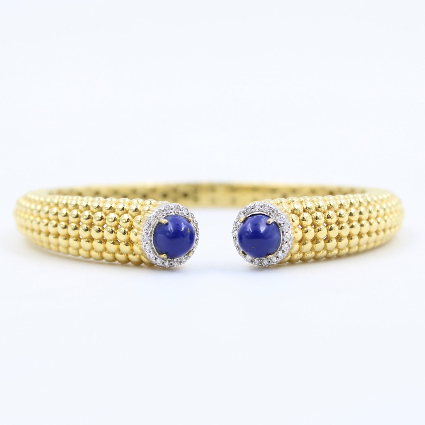 Statement 2.26 Ct Lapis Lazuli & Diamond Hinged Cuff Bracelet Etched 18K Gold