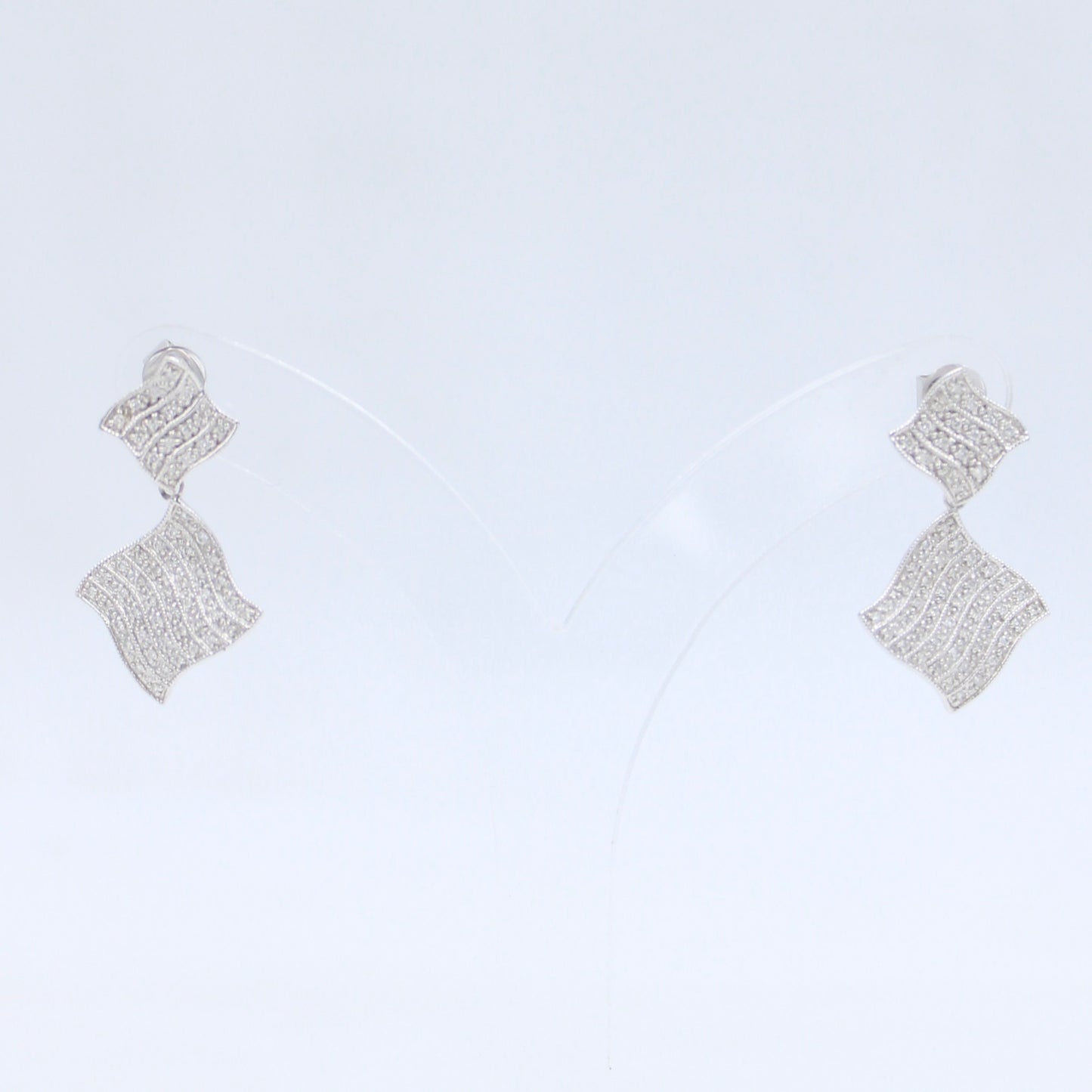 Minimalist 0.42 TCW Natural Diamond Wavy Cluster Drop Earrings in 18K White Gold