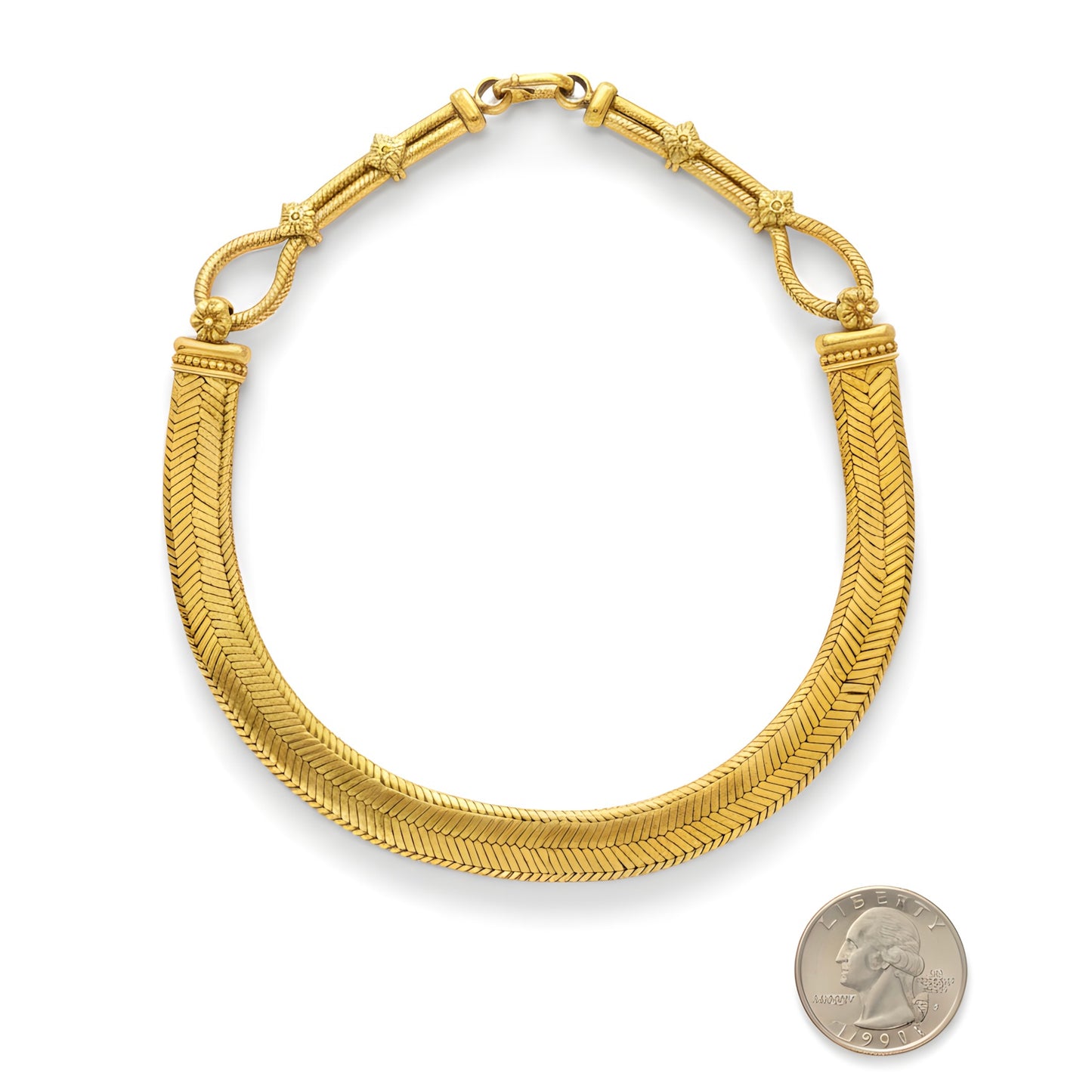 Vintage Handmade Broad Chain Necklace in Gold Plated Sterling Silver 16 Inches
